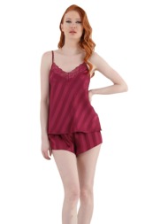 πιτζάμα γυναικεία με σορτσάκι σατέν stripes in red 13068