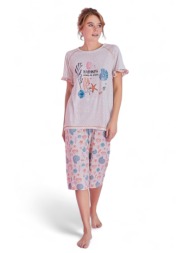 πιτζάμα γυναικεία με κάπρι pijamood shells pjmd11304-πολύχρωμο