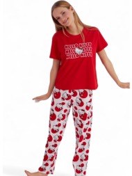 πιτζάμα γυναικεία με μακρύ παντελόνι hello kitty playful hk010a-κόκκινο