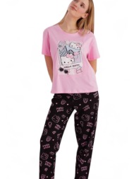 πιτζάμα γυναικεία με μακρύ παντελόνι hello kitty travel hk013a-ροζ