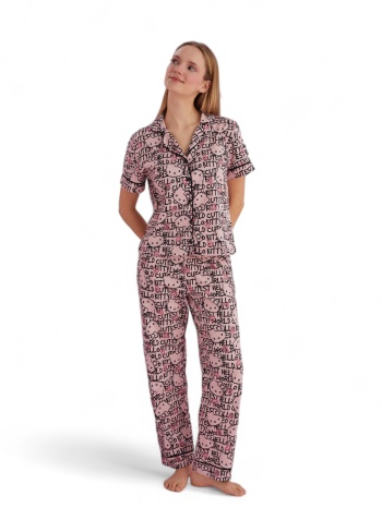 πιτζάμα γυναικεία με κουμπιά hello kitty pink love σε προσφορά
