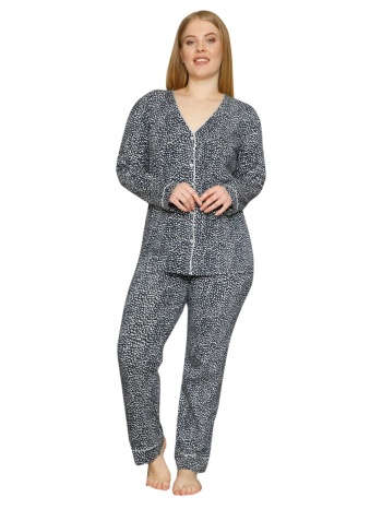πιτζάμα γυναικεία plus size με κουμπιά blue party 75002 σε προσφορά