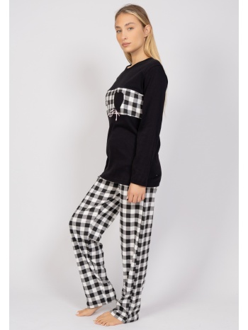πιτζάμα γυναικεία καρό black & white cherry chr510-μαύρο σε προσφορά