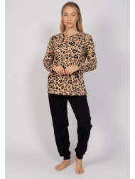 πιτζάμα γυναικεία leopard print cherry chr520-καφέ