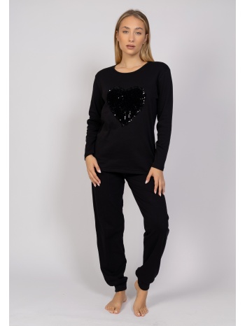 πιτζάμα γυναικεία με παγιέτες heart cherry chr502-μαύρο σε προσφορά