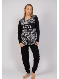 πιτζάμα γυναικεία animal print love cherry chr506-μαύρο