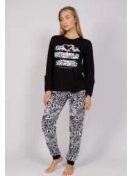 πιτζάμα γυναικεία animal print heart cherry chr24547-μαύρο