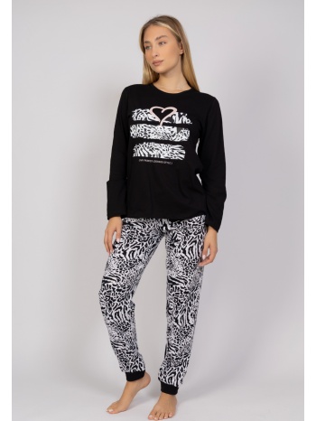 πιτζάμα γυναικεία animal print heart cherry chr24547-μαύρο σε προσφορά