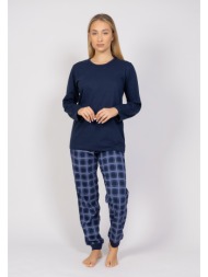 πιτζάμα γυναικεία καρό blue cherry chr545-μπλε