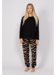 πιτζάμα γυναικεία zebra brown cherry chr24546-μαύρο
