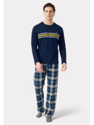 πιτζάμα ανδρική bαμβακερή minerva stripes καρό μπλε 90-71157-100-μπλε