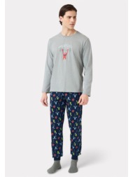 πιτζάμα ανδρική bαμβακερή minerva monster γκρι 90-71163-023-γκρι