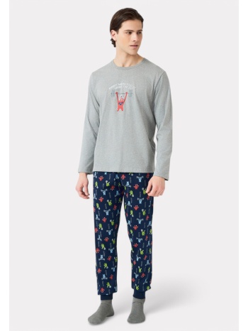πιτζάμα ανδρική bαμβακερή minerva monster γκρι σε προσφορά