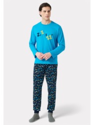 πιτζάμα ανδρική bαμβακερή minerva zzzz cyber blue 90-71165-755-γαλάζιο