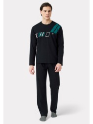 πιτζάμα ανδρική bαμβακερή minerva athletic stripes black 90-71167-045-μαύρο