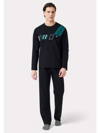 πιτζάμα ανδρική bαμβακερή minerva athletic stripes black σε προσφορά