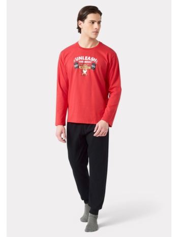 πιτζάμα ανδρική bαμβακερή minerva the beast red σε προσφορά