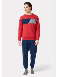 πιτζάμα ανδρική minerva color blocks φούτερ red 90-71186-018-κόκκινο