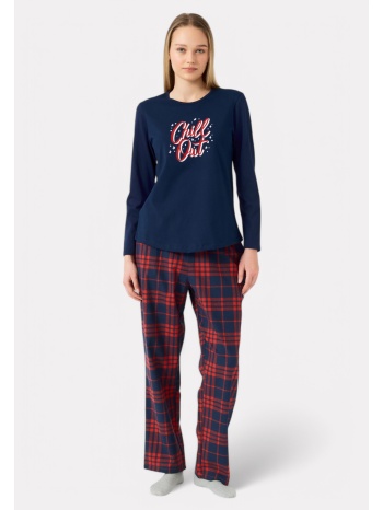 πιτζάμα γυναικεία mierva cozy καρό με σταθερό παντελόνι σε προσφορά