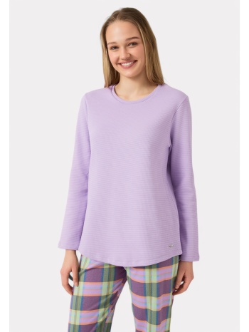 πιτζάμα γυναικεία minerva color play waffle καρό λεβάντα σε προσφορά