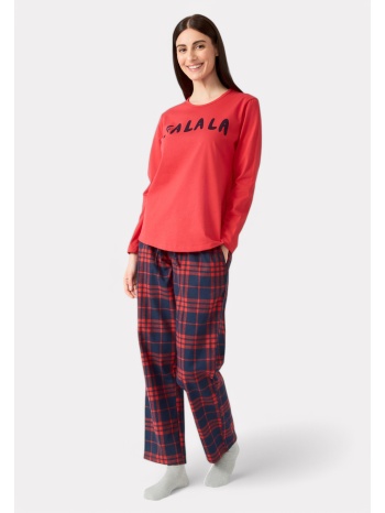 πιτζάμα γυναικεία mierva cozy καρό με σταθερό παντελόνι red σε προσφορά