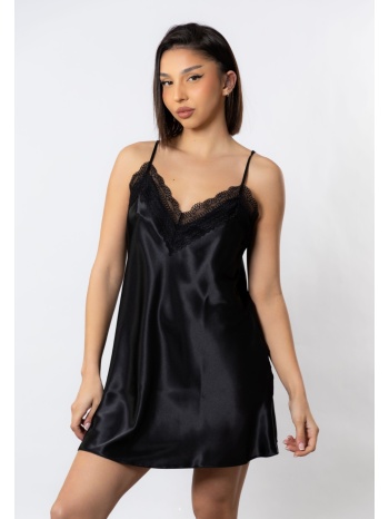 νυχτικό σατέν babydoll cottonhill lace black ch1405-2-μαύρο