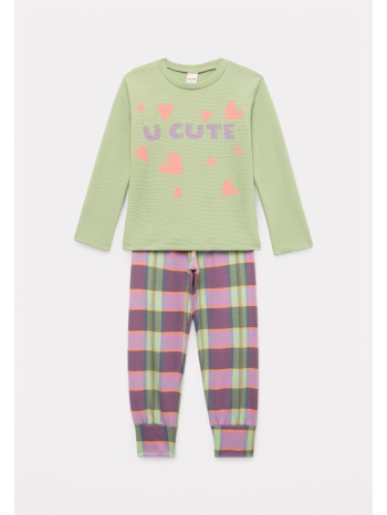 πιτζάμα παιδική για κορίτσι minerva cute waffle καρό σε προσφορά