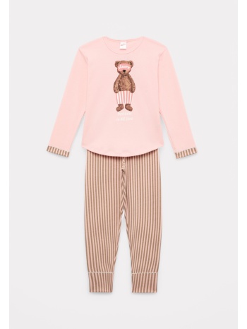 πιτζάμα παιδική για κορίτσι minerva bed time ριγέ ροζ σε προσφορά