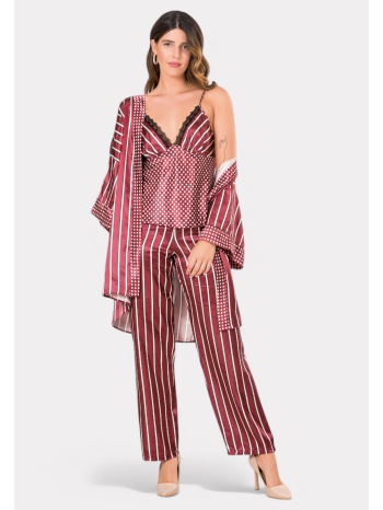σετ πιτζάμα με ρόμπα σατέν moongirl bordo dots & stripes σε προσφορά