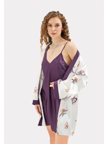 σετ ρόμπα - νυχτικό σατέν moongirl deep purple mg900-μωβ σε προσφορά