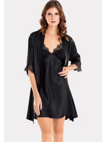 σετ ρόμπα - νυχτικό lingerie satin moongirl black σε προσφορά
