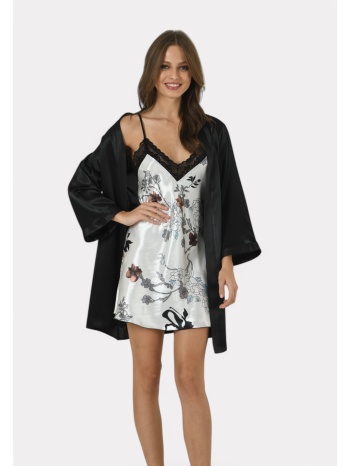 σετ ρόμπα - νυχτικό satin moongirl black & white passion σε προσφορά