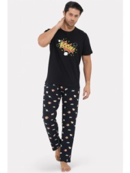 πιτζάμα ανδρική siyah inci boom με μακρύ παντελόνι si09826-μαύρο