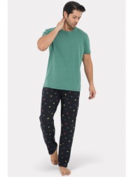 πιτζάμα ανδρική siyah inci canabis με μακρύ παντελόνι si09821-πράσινο