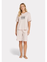 pijadore πιτζάμα σετ t-shirt & μήκος γόνατος σορτς – ροζ πούδρα pjdr1806-2-ροζ
