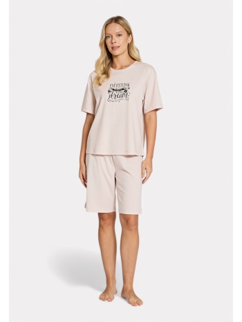 pijadore πιτζάμα σετ t-shirt & μήκος γόνατος σορτς – ροζ σε προσφορά