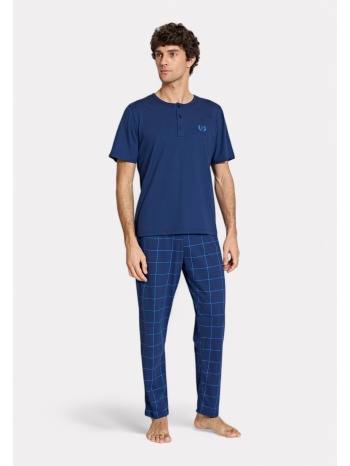 ανδρική πυτζάμα pijadore με κουμπιά & καρό παντελόνι – μπλε σε προσφορά