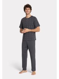 ανδρική κοντομάνικη πιτζάμα ανθρακί με σχέδιο & κουμπιά pijadore pjdr1823-1-ανθρακί