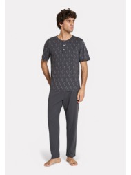 ανδρική πιτζάμα ανθρακί με λευκά σχέδια pijadore pjdr1802-2-ανθρακί
