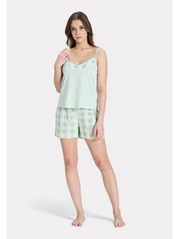 γυναικεία πιτζάμα καλοκαιρινή με καρό σχέδιο 100% βαμβακερή σε προσφορά
