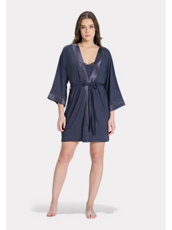 pijadore ρόμπα με σατέν γιακά & δαντέλα – μπλε νυχτερινό σε προσφορά