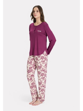 πιτζάμα pijadore δαμασκηνί floral μακρυμάνικη σε προσφορά