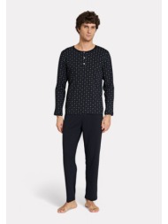 pijadore μαύρη ανδρική πιτζάμα με σχέδιο – μακρυμάνικη pjdr1822-2-μαύρο