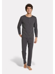 pijadore ανθρακί ανδρική πιτζάμα με σχέδιο και κουμπιά – μακρυμάνικη pjdr1824-2-ανθρακί