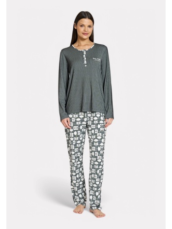 pijadore πιτζάμα μακρυμάνικη ανθρακί με λευκά σχέδια σε προσφορά
