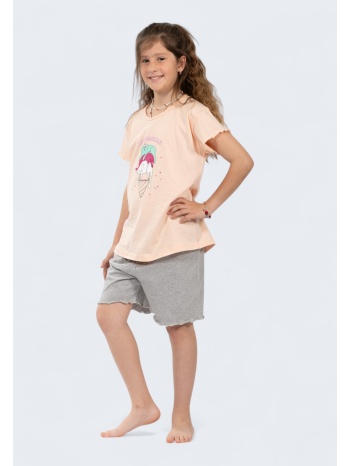 παιδική πιτζάμα nina club meowscream ροδακινί-γκρι | 100% σε προσφορά