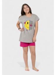 πιτζάμα εφηβική nina club 100% βαμβάκι smile here nc153-25-γκρι