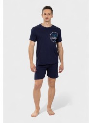 ανδρική πιτζάμα nina club 100% βαμβάκι με κυκλικό logo “lounge 102” μπλέ ncm740-25-1-μπλε