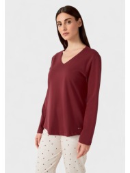 γυναικεία πυτζάμα minerva με v λαιμόκοψη & εμπριμέ παντελόνι bordo 90-53032-431-μπορντώ