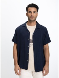 ανδρικό πουκάμισο regular fit βαμβακερό με κοντό μανίκι μπλε σκούρο